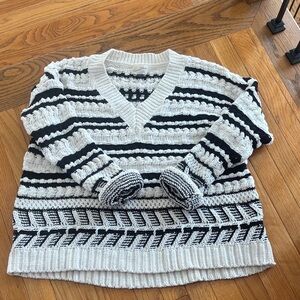 NWOT Striped V-Neck Sweater - Black and White
